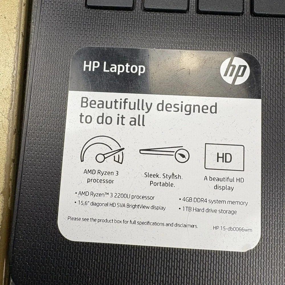HP Laptop Notebook Computer 15.6 inch Ryzen 3 AMD Radeon 15-DB0066WM Tested Work
